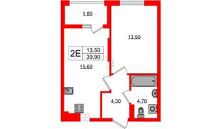 Квартира в ЖК «Дом на Красной», 1 комнатная, 39.9 м², 7 этаж