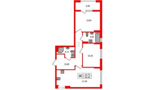 Квартира в ЖК «Дом на Красной», 2 комнатная, 68.9 м², 8 этаж