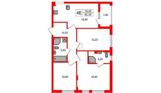 Квартира в ЖК «Дом на Красной», 3 комнатная, 82.3 м², 1 этаж