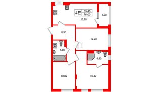 Квартира в ЖК «Дом на Красной», 3 комнатная, 76 м², 2 этаж