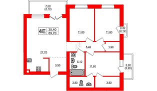 Квартира в ЖК «Сиреневый бульвар», 3 комнатная, 89.7 м², 4 этаж