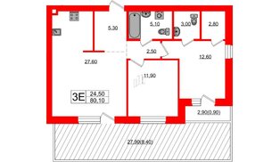 Квартира в ЖК «Сиреневый бульвар», 2 комнатная, 80.1 м², 1 этаж