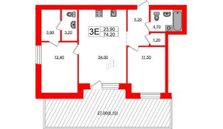 Квартира в ЖК «Сиреневый бульвар», 2 комнатная, 74.2 м², 1 этаж