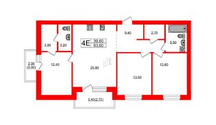 Квартира в ЖК «Сиреневый бульвар», 3 комнатная, 93.6 м², 2 этаж