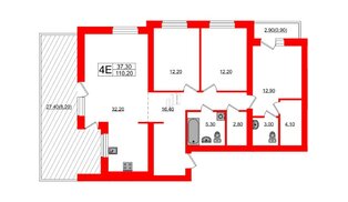 Квартира в ЖК «Сиреневый бульвар», 3 комнатная, 110.2 м², 1 этаж