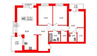 Квартира в ЖК «Сиреневый бульвар», 3 комнатная, 105.8 м², 4 этаж