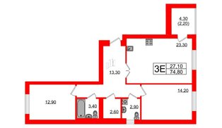 Квартира в ЖК «Сиреневый бульвар», 2 комнатная, 74.8 м², 2 этаж
