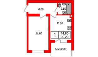 Квартира в ЖК «Сиреневый бульвар», 1 комнатная, 39.2 м², 4 этаж