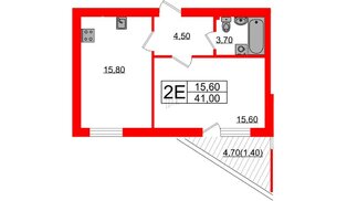 Квартира в ЖК «Сиреневый бульвар», 1 комнатная, 41 м², 1 этаж
