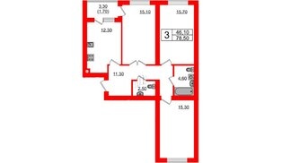Квартира в ЖК «Сиреневый бульвар», 3 комнатная, 78.5 м², 3 этаж