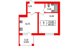 Квартира в ЖК «Сиреневый бульвар», 1 комнатная, 40 м², 4 этаж