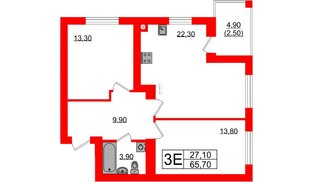 Квартира в ЖК «Сиреневый бульвар», 2 комнатная, 65.7 м², 3 этаж