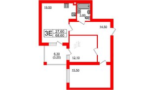 Квартира в ЖК «Сиреневый бульвар», 2 комнатная, 68.6 м², 2 этаж