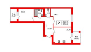 Квартира в ЖК «Сиреневый бульвар», 2 комнатная, 65 м², 3 этаж