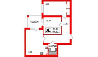 Квартира в ЖК «Сиреневый бульвар», 2 комнатная, 67.6 м², 2 этаж