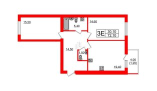 Квартира в ЖК «Сиреневый бульвар», 2 комнатная, 72.1 м², 4 этаж
