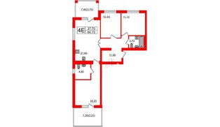 Квартира в ЖК «Сиреневый бульвар», 3 комнатная, 84.7 м², 2 этаж