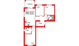 Квартира в ЖК «Сиреневый бульвар», 3 комнатная, 82.5 м², 3 этаж