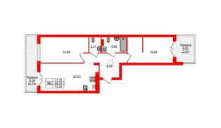 Квартира в ЖК «Включи», 2 комнатная, 72.93 м², 1 этаж