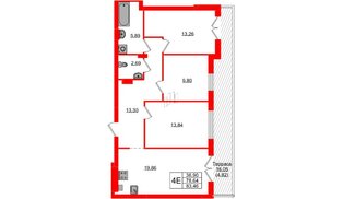 Квартира в ЖК «Включи», 3 комнатная, 83.46 м², 1 этаж