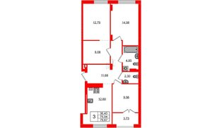 Квартира в ЖК «Включи», 3 комнатная, 79.67 м², 6 этаж