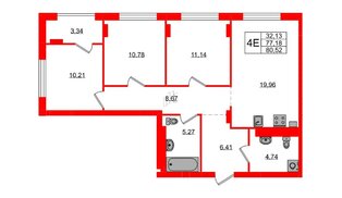 Квартира в ЖК «Включи», 3 комнатная, 80.52 м², 3 этаж