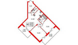 Квартира в ЖК «Вдохновение» ЭКОквартал «Русская Европа», 2 комнатная, 77.8 м², 5 этаж