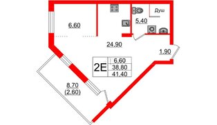 Квартира в ЖК «Вдохновение» ЭКОквартал «Русская Европа», 1 комнатная, 41.3 м², 12 этаж