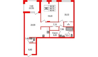 Квартира в ЖК «Вдохновение» ЭКОквартал «Русская Европа», 2 комнатная, 92.4 м², 6 этаж