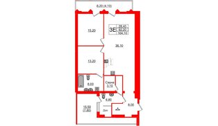 Квартира в ЖК «Вдохновение» ЭКОквартал «Русская Европа», 2 комнатная, 104.1 м², 11 этаж