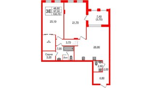 Квартира в ЖК «Вдохновение» ЭКОквартал «Русская Европа», 2 комнатная, 100.7 м², 8 этаж