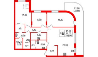 Квартира в ЖК «Вдохновение» ЭКОквартал «Русская Европа», 3 комнатная, 106.9 м², 10 этаж