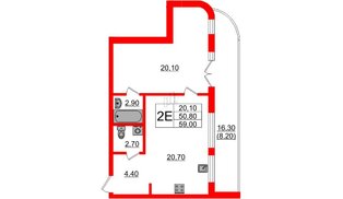 Квартира в Проект «RусскаЯ ЕвропА» ЖК «Вдохновение», 1 комнатная, 59 м², 8 этаж