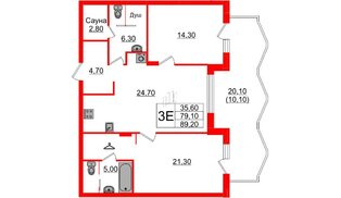 Квартира в ЖК «Вдохновение» ЭКОквартал «Русская Европа», 2 комнатная, 89.2 м², 10 этаж