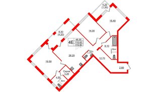 Квартира в ЖК «Вдохновение» ЭКОквартал «Русская Европа», 3 комнатная, 115.5 м², 2 этаж