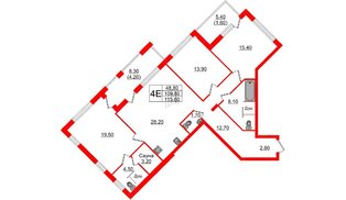 Квартира в ЖК «Вдохновение» ЭКОквартал «Русская Европа», 3 комнатная, 115.6 м², 8 этаж