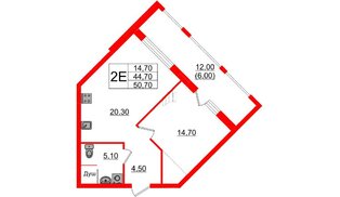 Квартира в ЖК «Вдохновение» ЭКОквартал «Русская Европа», 1 комнатная, 50.7 м², 8 этаж