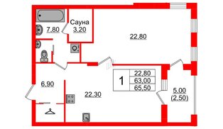 Квартира в ЖК «Вдохновение» ЭКОквартал «Русская Европа», 1 комнатная, 65.5 м², 7 этаж