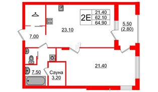 Квартира в Проект «RусскаЯ ЕвропА» ЖК «Вдохновение», 1 комнатная, 64.9 м², 6 этаж