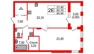Квартира в ЖК «Вдохновение» ЭКОквартал «Русская Европа», 1 комнатная, 64.9 м², 7 этаж