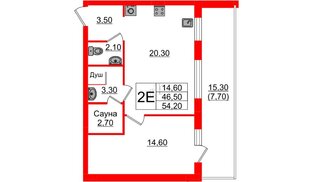 Квартира в ЖК «Вдохновение» ЭКОквартал «Русская Европа», 1 комнатная, 54.2 м², 7 этаж