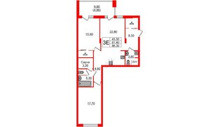 Квартира в ЖК «Вдохновение» ЭКОквартал «Русская Европа», 2 комнатная, 86.3 м², 6 этаж