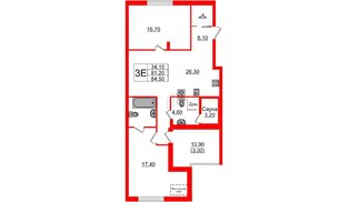 Квартира в ЖК «Вдохновение» ЭКОквартал «Русская Европа», 2 комнатная, 84.5 м², 10 этаж