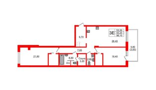 Квартира в ЖК «Вдохновение» ЭКОквартал «Русская Европа», 2 комнатная, 96.1 м², 9 этаж