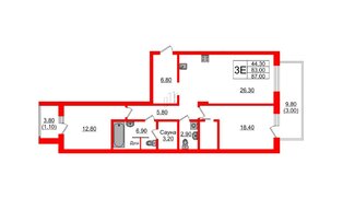 Квартира в ЖК «Вдохновение» ЭКОквартал «Русская Европа», 2 комнатная, 87 м², 10 этаж