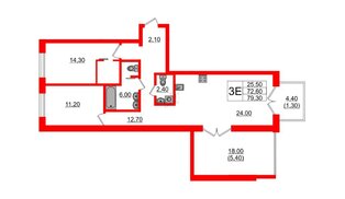 Квартира в ЖК «Вдохновение» ЭКОквартал «Русская Европа», 2 комнатная, 79.3 м², 11 этаж