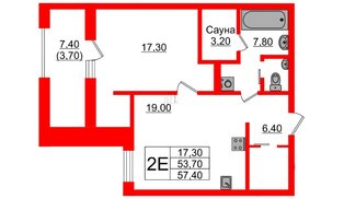 Квартира в ЖК «Вдохновение» ЭКОквартал «Русская Европа», 2 комнатная, 57.4 м², 11 этаж