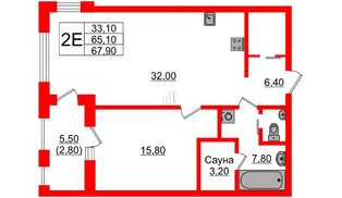Квартира в ЖК «Вдохновение» ЭКОквартал «Русская Европа», 2 комнатная, 67.9 м², 10 этаж