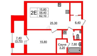 Квартира в ЖК «Вдохновение» ЭКОквартал «Русская Европа», 1 комнатная, 62.1 м², 11 этаж