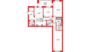 Квартира в ЖК «Вдохновение» ЭКОквартал «Русская Европа», 3 комнатная, 117.2 м², 2 этаж